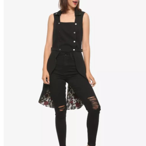 Hot Topic Medium Black Snap-Front Split-Back Long Steampunk Vest - Picture 2 of 8